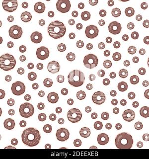 Vector seamless pattern con ciambelle colorate con smalto e spruzza su uno sfondo bianco. Illustrazione Vettoriale