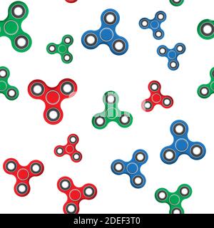 Spinner, popolare giocattolo anti-stress sfondo senza cuciture motivo. Illustrazione vettoriale. Illustrazione Vettoriale
