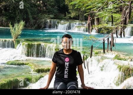 Bella cascata El Meco, Huasteca Potosina, San Luis Potosi, Messico Foto Stock