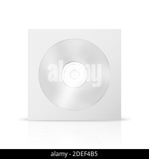 Vector 3d Realistic White CD, DVD in carta chiusa, custodia in plastica, confezione, busta con chiusura finestra isolata in bianco. Modello di progetto per Mockup Illustrazione Vettoriale