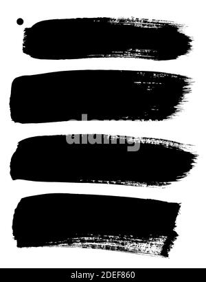 Set di tratti spessi del pennello inchiostro nero isolati sullo sfondo bianco. Immagine raster disegnata a mano Foto Stock