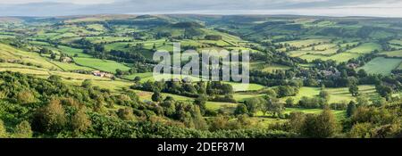 Rosedale Abbey vista da Chimney Bank nel Nord Yorkshire Moors - panoramico Foto Stock