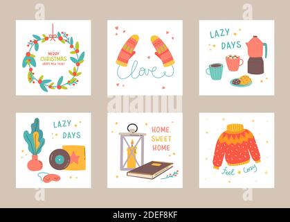 Set di Natale e felice anno nuovo modello di carta Illustrazione Vettoriale