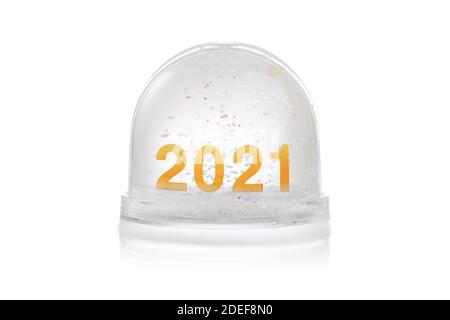 Cartoncino con glitter isolato su bianco. Buon concetto anno 2021 Foto Stock