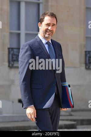 Christophe Castaner lascia il Palazzo Elysee in seguito alla riunione del Gabinetto settimanale francese a Parigi, Francia, il 1 aprile 2019. Foto di Christian Liegi/ABACAPRESS.COM Foto Stock