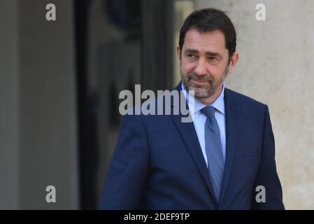 Christophe Castaner lascia il Palazzo Elysee in seguito alla riunione del Gabinetto settimanale francese a Parigi, Francia, il 1 aprile 2019. Foto di Christian Liegi/ABACAPRESS.COM Foto Stock