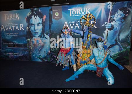 Il Na'vi partecipa alla serata di apertura del Cirque du Soleil 'Toruk - il primo volo', basata sul film di James Cameron 'Avatar', tenuto presso la AccorHotels Arena di Parigi il 04 aprile 2019 a Parigi, Francia. Foto di Nasser Berzane/ABACAPRESS.COM Foto Stock