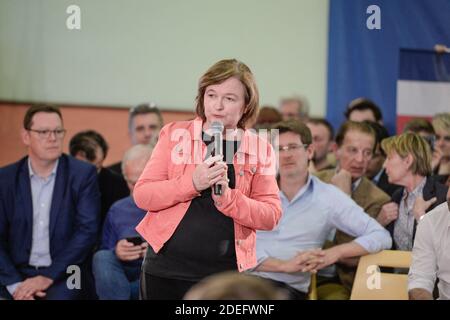 Nathalie Loiseau Capo della Lista rinascimentale LREM per le elezioni europee si riunisce a Chalon sur Saone, in Francia, il 19 aprile 2019. Foto di Julien Reynaud/APS-Medias/ABACAPRESS.COM Foto Stock