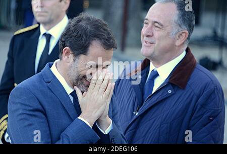 Christophe Castaner partecipa ad una cerimonia per commemorare l'anniversario del genocidio armeno in un memoriale al sacerdote armeno e musicologo Komitas, il 24 aprile 2019, Place du Canada a Parigi. Le truppe dell'Impero Ottomano - che hanno preceduto la Turchia moderna - erano responsabili dei massacri e delle deportazioni forzate degli armeni dal 1915, ma la Turchia ha sempre negato che gli assassini fossero un genocidio. Foto di Albert Bouxou/Avenir Pictures/ABACAPRESS.COM Foto Stock