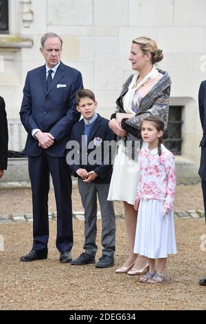 Il conte di Parigi, Jean d'Orleans, contessa di Parigi, la principessa Filomena d'Orleans e i loro figli, il principe Gaston e la principessa Antoinette presenziano ad una cerimonia per commemorare il 500° anniversario della morte del pittore e scienziato rinascimentale italiano Leonardo da Vinci al castello d'Amboise il 2 maggio 2019 ad Amboise, Francia. Foto di David Niviere/ABACAPRESS.COM Foto Stock