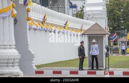 Bangkok si sta preparando per l'evento, il quartiere del Palazzo reale, l'incoronazione del Re di Thailandia, Rama X, sua Maha Vajiralongkorn Bodindradebayavarangkun, Bangkok, Thailandia. 2 maggio 2019. Foto di Loic Baratoux/ABACAPRESS.COM Foto Stock