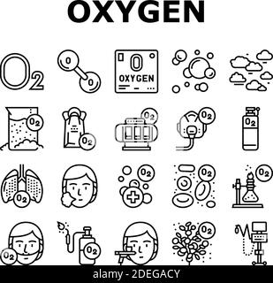 Vettore set icone raccolta chimica ossigeno O2 Illustrazione Vettoriale
