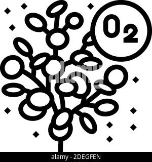 illustrazione vettoriale dell'icona della linea di ossigeno rilasciata dall'impianto Illustrazione Vettoriale