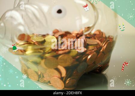 Salvadanaio con le monete in euro Foto Stock