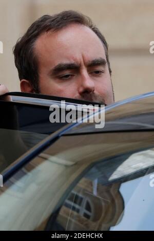 Ministro in aiuto del Ministro della coesione territoriale Sebastien Lecornu che lascia il Palazzo Elysee dopo la riunione del Gabinetto settimanale francese a Parigi, in Francia, il 22 maggio 2019. Foto di Henri Szwarc/ABACAPRESS.COM Foto Stock