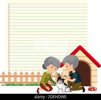 Modello cornice di bordo con la vecchia coppia e il loro sfondo cane illustrazione Illustrazione Vettoriale