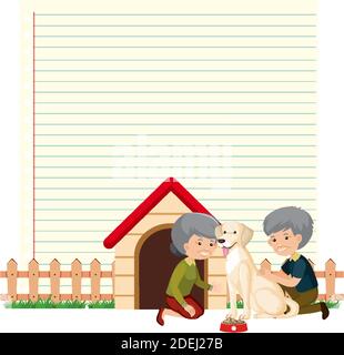 Modello cornice di bordo con la vecchia coppia e il loro sfondo cane illustrazione Illustrazione Vettoriale
