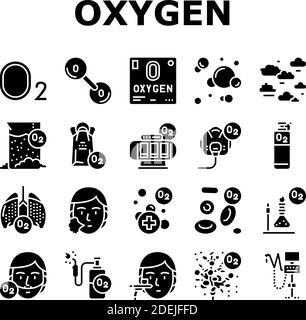 Vettore set icone raccolta chimica ossigeno O2 Illustrazione Vettoriale