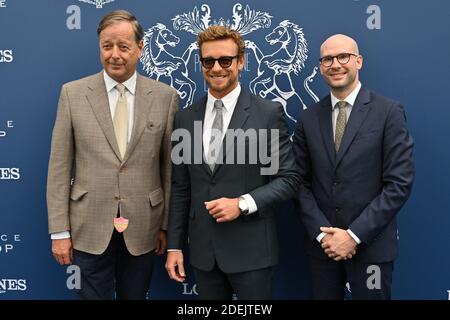 Charles Villoz, vice preseidente di Longines, Simon Baker e Vicepresidente Marketing di Longines Matthieu Baumgartner partecipano al Prix De Diane 2019 presso l'ippodromo di Chantilly il 16 giugno 2019 a Chantilly, Francia. Foto di Laurent Zabulon / ABACAPRESS.COM Foto Stock