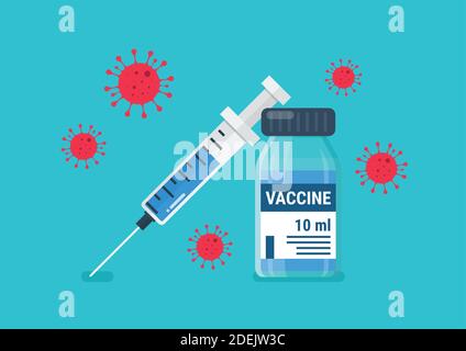 Vaccino medico ampolla e siringa lotta contro il coronavirus. Covid-19 concetto di Coronavirus. Illustrazione vettoriale Illustrazione Vettoriale