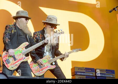 ZZ Top in diretta sul palco durante il Festival all'aperto Hellfest il 22 giugno 2019 a Clisson, Francia Foto di Julien Reynaud/APS-Medias/ABACAPRESS.COM Foto Stock