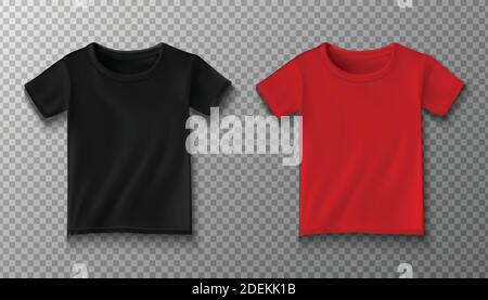 t-shirt vettoriale 3d realisticamente in colore nero e rosso. Illustrazione isolata. Fatevi un mock-up per il vostro design personalizzato. Illustrazione Vettoriale