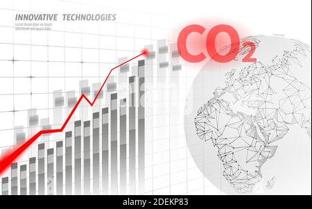 CO2 inquinamento atmosferico pianeta Terra. Grafico crescente del problema climatico dei danni. Ambiente ecologico pericolo anidride carbonica. Riscaldamento globale equilibrio serra Illustrazione Vettoriale