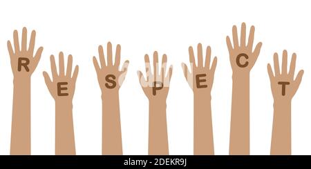 Illustrazione vettoriale del concetto di rispetto e tolleranza delle mani umane rialzate EPS10