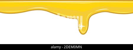 Flussi di liquido giallo. Miele. Vernice a flusso spesso. Crema dolce o muco. Le gocce slittano. Oggetto isolato su sfondo bianco. Telaio Illustrazione Vettoriale