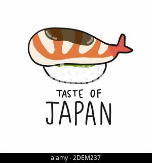 Sushi di gamberi gusto di illustrazione vettoriale di cartone animato giapponese Illustrazione Vettoriale