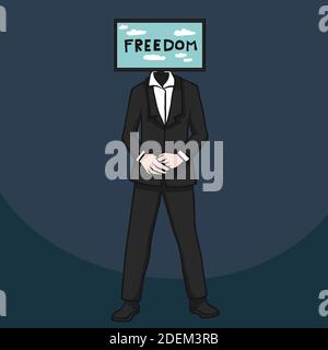 Il capo della TV mostra la libertà su schermo cartoon illustrazione vettoriale Illustrazione Vettoriale