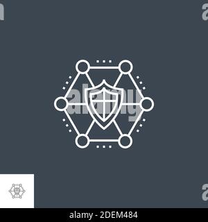 Icona della linea sottile del vettore correlato alla protezione della rete. Illustrazione Vettoriale