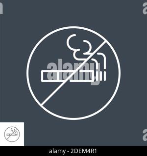 Icona della linea sottile del vettore relativa al segnale di divieto di fumo non consentito. Illustrazione Vettoriale