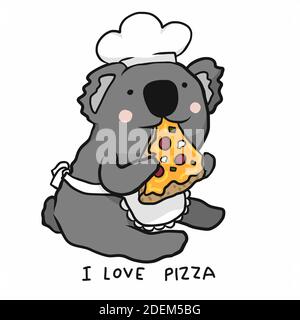 Koala chef mangiare pizza, mi piace pizza cartoon illustrazione vettoriale Illustrazione Vettoriale