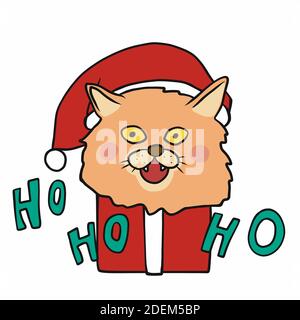 Cat Babbo Natale in confezione regalo dire ho ho ho ho ho illustrazione vettoriale cartoon Illustrazione Vettoriale