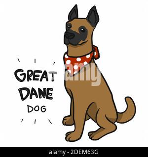 Grande cane Dane indossare cartoni animati rosso sciarpa illustrazione vettoriale Illustrazione Vettoriale