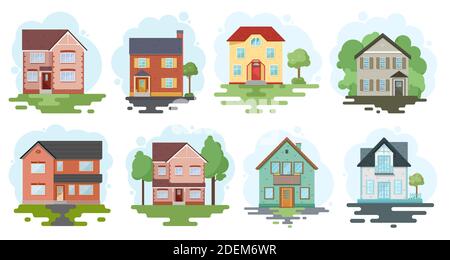 Casa elegante contro il cielo e altri elementi dell'ambiente. Casa in stile appartamento. Illustrazione vettoriale Illustrazione Vettoriale