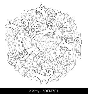 Cerchio tribale forma nero e bianco motivo per colorare libro Illustrazione Vettoriale