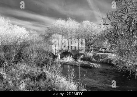 Tiro a infrarossi del Ponte sopra la lontra a Otterton, Devon. Foto Stock