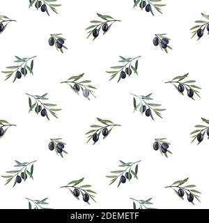 Olive nere acquerello motivo senza cuciture Foto Stock