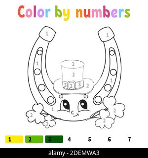 Colore per numeri. Libro da colorare per bambini. Illustrazione vettoriale. Personaggio cartoon. Disegnato a mano. Pagina del foglio di lavoro per i bambini. Isolato su sfondo bianco Illustrazione Vettoriale