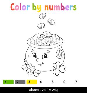 Colore per numeri. Libro da colorare per bambini. Illustrazione vettoriale. Personaggio cartoon. Disegnato a mano. Pagina del foglio di lavoro per i bambini. Isolato su sfondo bianco Illustrazione Vettoriale