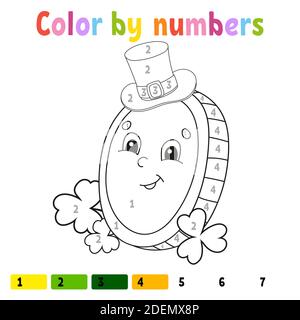 Colore per numeri. Libro da colorare per bambini. Illustrazione vettoriale. Personaggio cartoon. Disegnato a mano. Pagina del foglio di lavoro per i bambini. Isolato su sfondo bianco Illustrazione Vettoriale