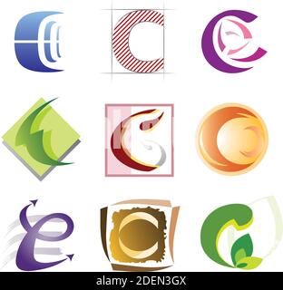 Set di icone C della lettera decorativa - elementi per il logo Design Illustrazione Vettoriale