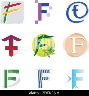 Set di icone F della lettera decorativa - elementi per il logo Design Illustrazione Vettoriale