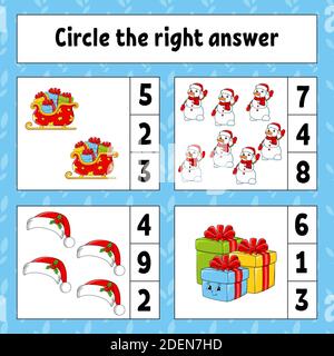 Cerchiate la risposta giusta. Tema di Natale. Foglio di lavoro per lo sviluppo dell'istruzione. Pagina attività con immagini. Gioco per bambini. Colore isolato vettore illust Illustrazione Vettoriale