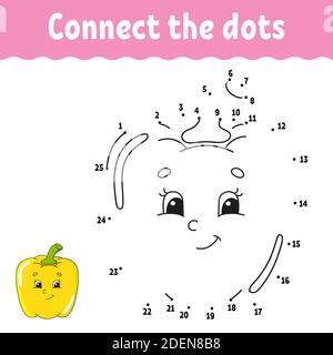 Gioco da punto a punto. Tracciare una linea. Per i bambini. Foglio di lavoro attività. Libro da colorare. Con risposta. Personaggio cartoon. Illustrazione Vettoriale