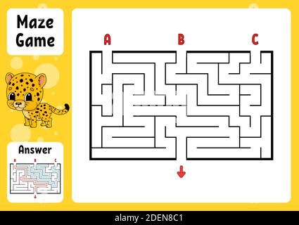 Labirinto rettangolare. Gioco per bambini. Tre ingressi, un'uscita. Puzzle per bambini. Tamburo a labirinto. Illustrazione vettoriale a colori. Trovare il percorso giusto. Wi Illustrazione Vettoriale