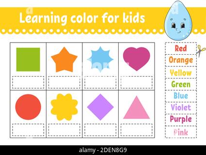 Colore di apprendimento per i bambini. Foglio di lavoro per lo sviluppo dell'istruzione. Pagina attività con immagini a colori. Indovinello per bambini. Illustrazione vettoriale isolata. Divertente c Illustrazione Vettoriale