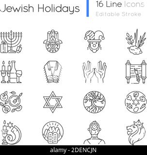 Set di icone lineari per vacanze ebraiche Illustrazione Vettoriale